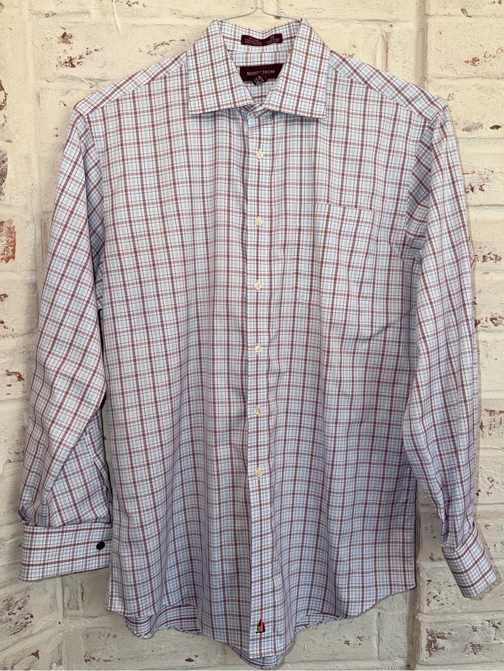 Nordstrom Men’s Tailored Fit Button Down Shirt 16 34 Plaid Cotton Pocket